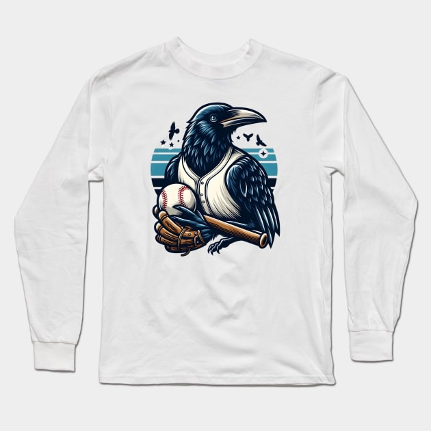 crows play baseball Long Sleeve T-Shirt by Rizstor